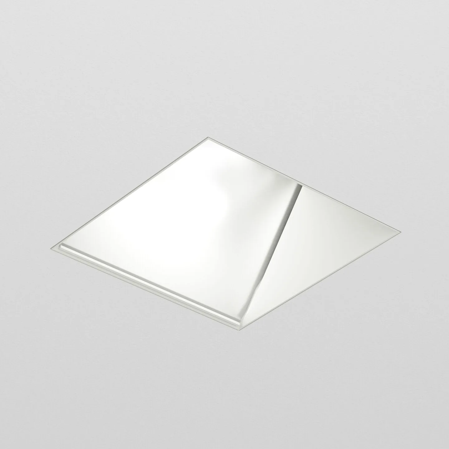 Two overlapping, reflective glass panels tilted diagonally on a pale background.