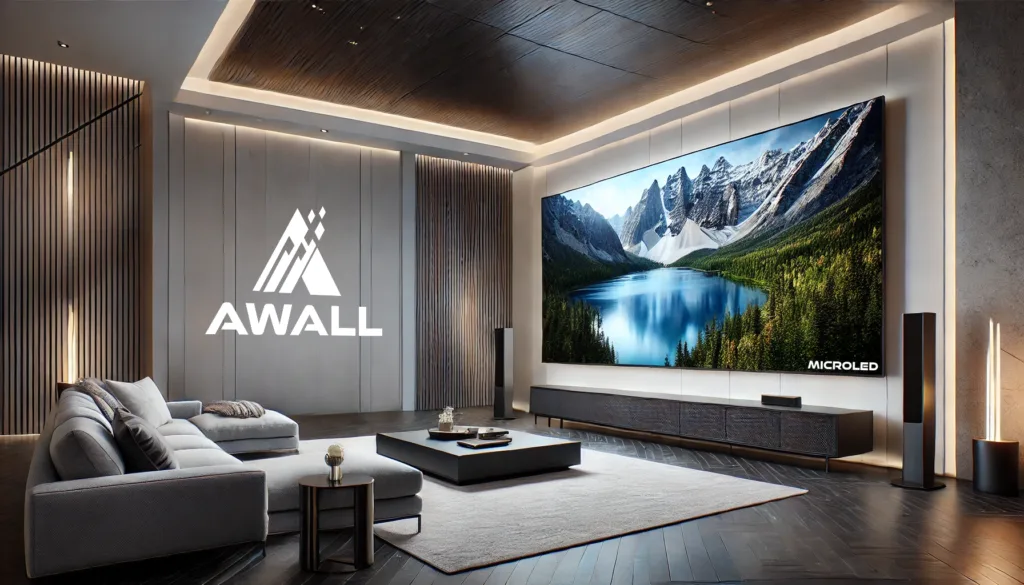 AWALL C-Series manufacturer illustration of a living room with a large video wall