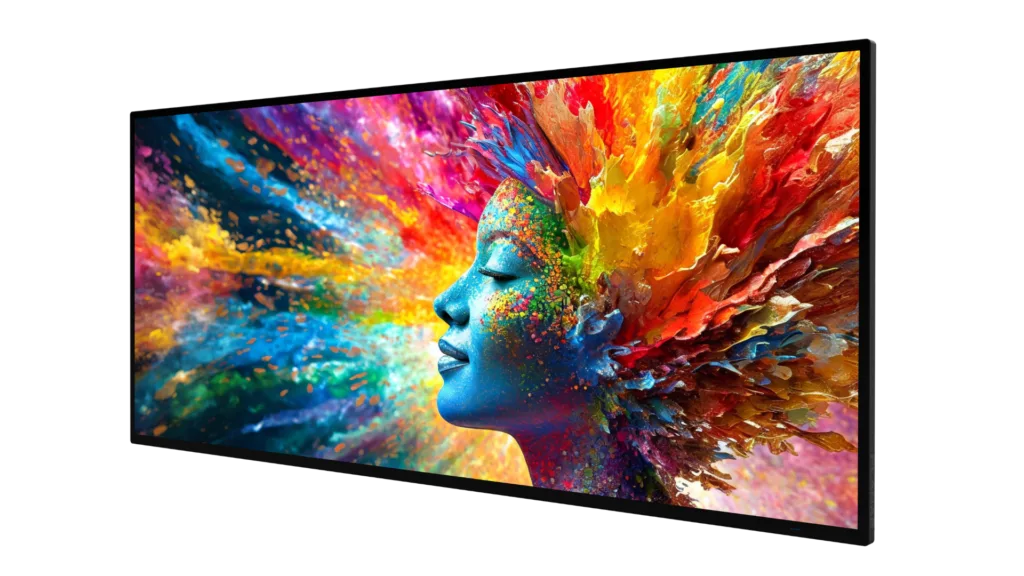 Planar 21by9 ultrawide LCD display showing a colorful digital portrait