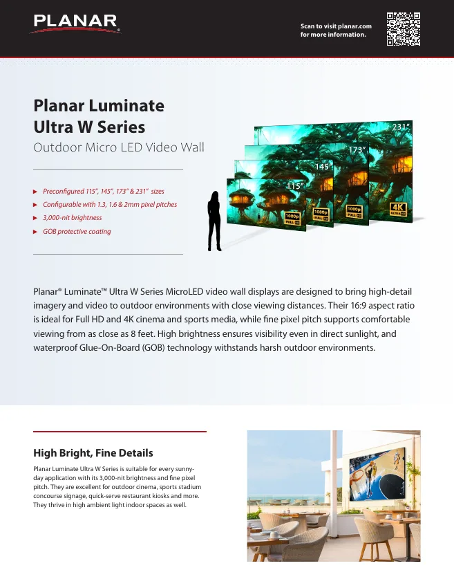 Cover of the original Planar Luminate Ultra W Series brochure.